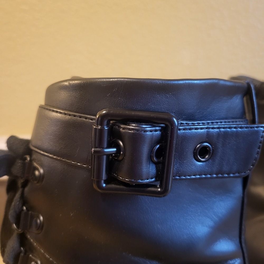 Mix No.6 Boots Valera Lace Up  Combat Block Heels Black Faux Leather Women's 8M - Picture 8 of 16